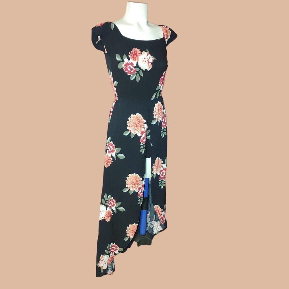 Rue 21 XSmall Black Floral Romper Dress Wrap Shorts High Low